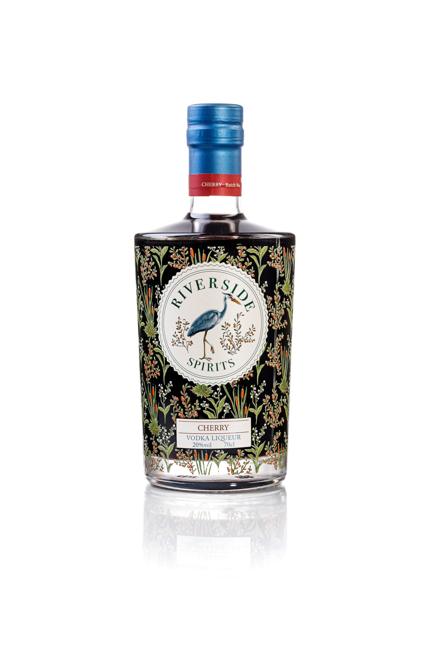 Bottle of Riverside Spirits Cherry Vodka Liqueur on a white background