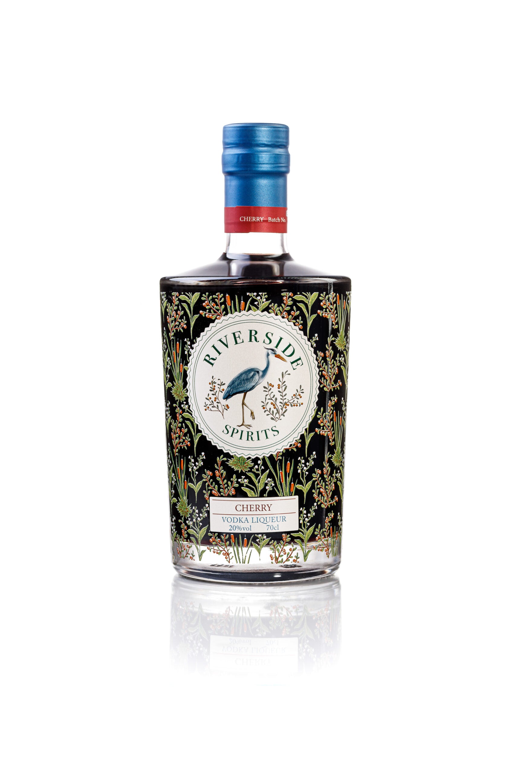 Bottle of Riverside Spirits Cherry Vodka Liqueur on a white background