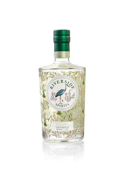 Bottle of Riverside Spirits Cucumber Gin Liqueur on a white background