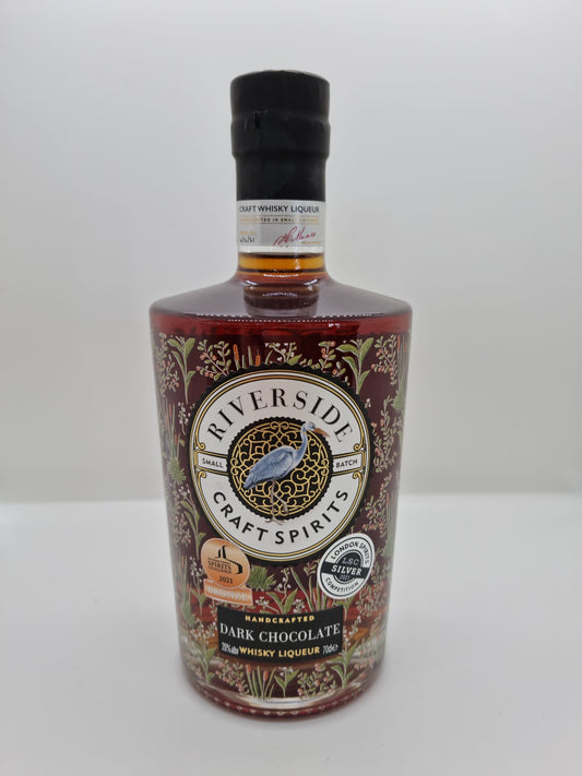 Bottle of Riverside Craft Spirits Dark Chocolate Whiskey Liqueur on a white background available at Stort Valley Gifting