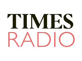 Times Radio logo with 'TIMES' in black and 'RADIO' in red on a white background