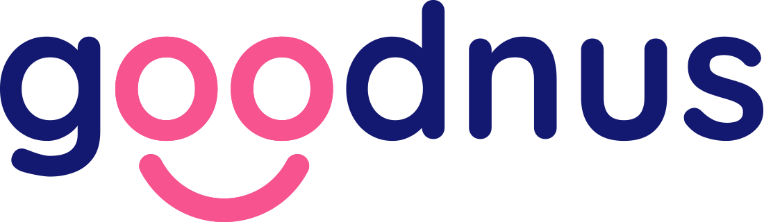 Logo of 'goodnus' with a smiley face design on a white background