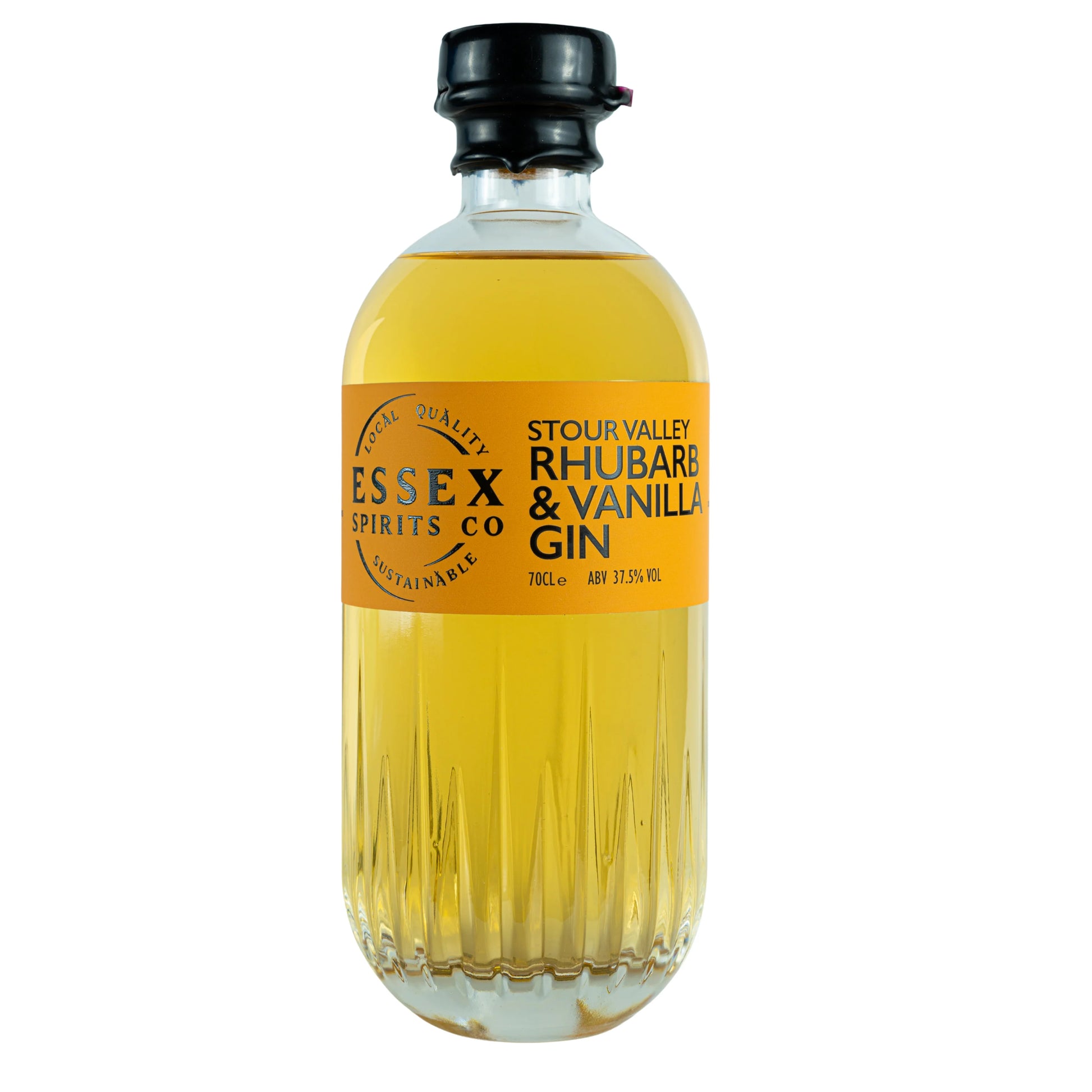 Bottle of Essex Spirits Co. Stour Valley Rhubarb & Vanilla Gin on a white background available at Stort Valley Gifting