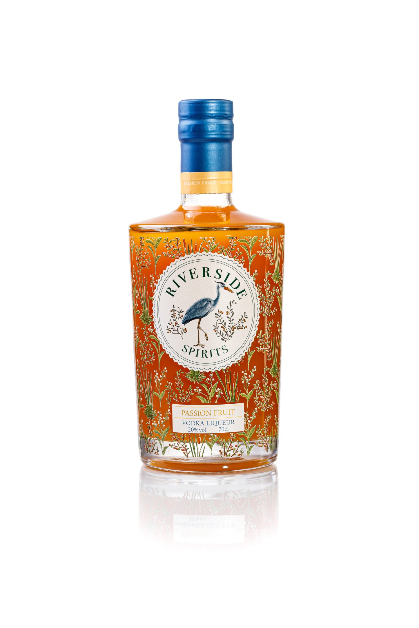Riverside Spirits bottle of Passion Fruit Vodka Liqueur on a white background