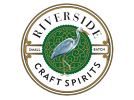 Logo of Riverside Craft Spirits with a heron and green design on a white background