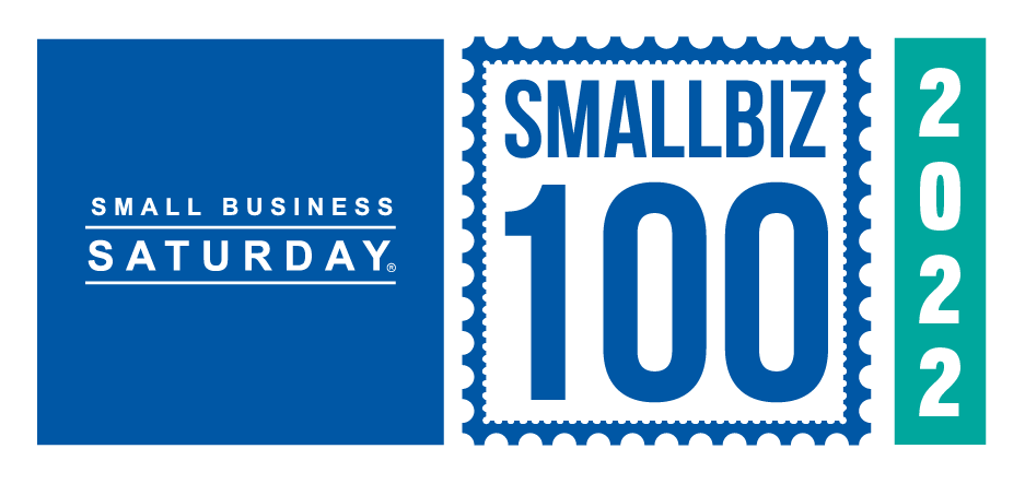 Logos for Small Business Saturday and Smallbiz100 2022 on a white background