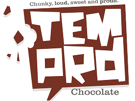 Temprd Chocolate logo with text 'Chunky, loud, sweet and proud.'