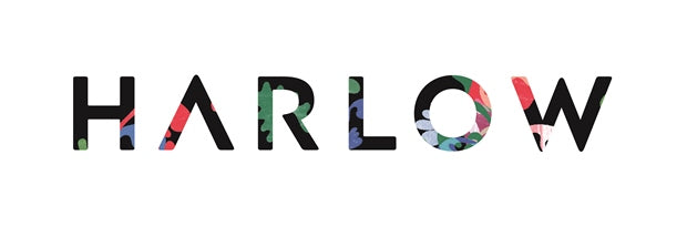 Colorful 'HARLOW' logo on a white background